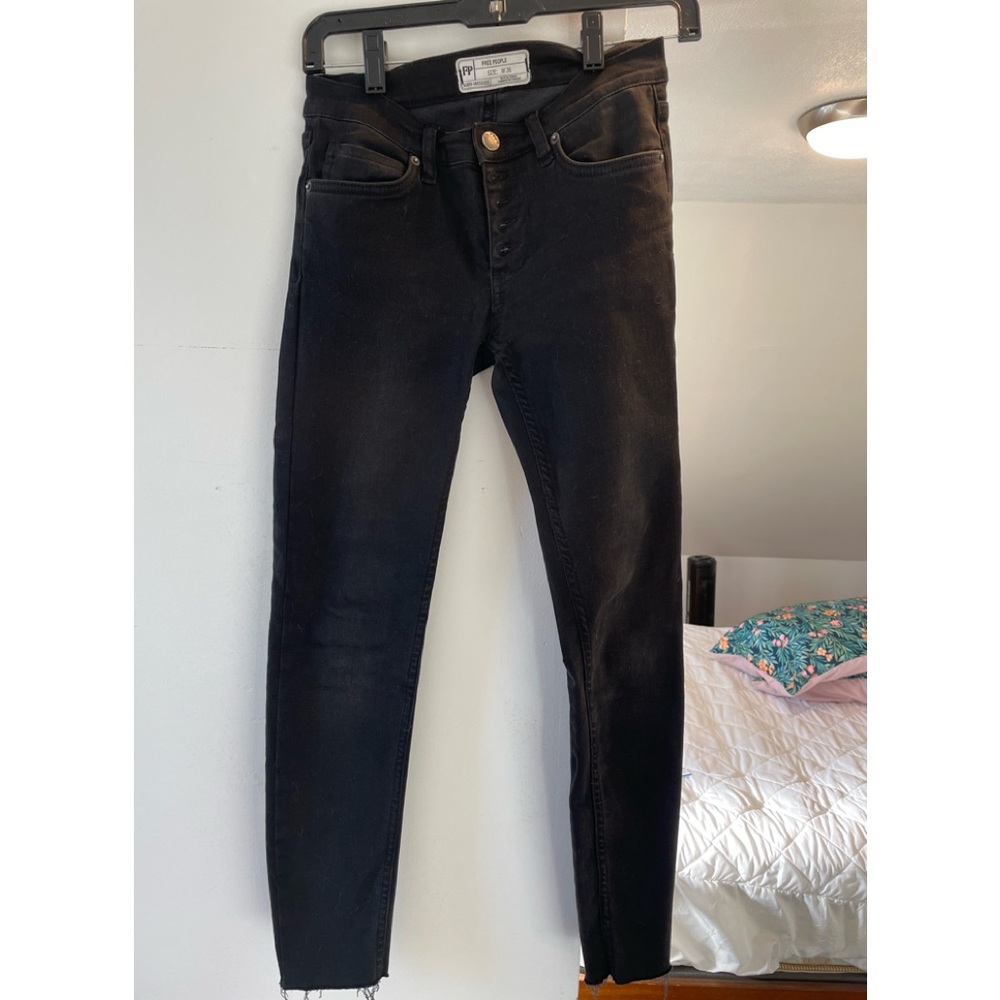 Free People Distressed Black Denim with Fringe